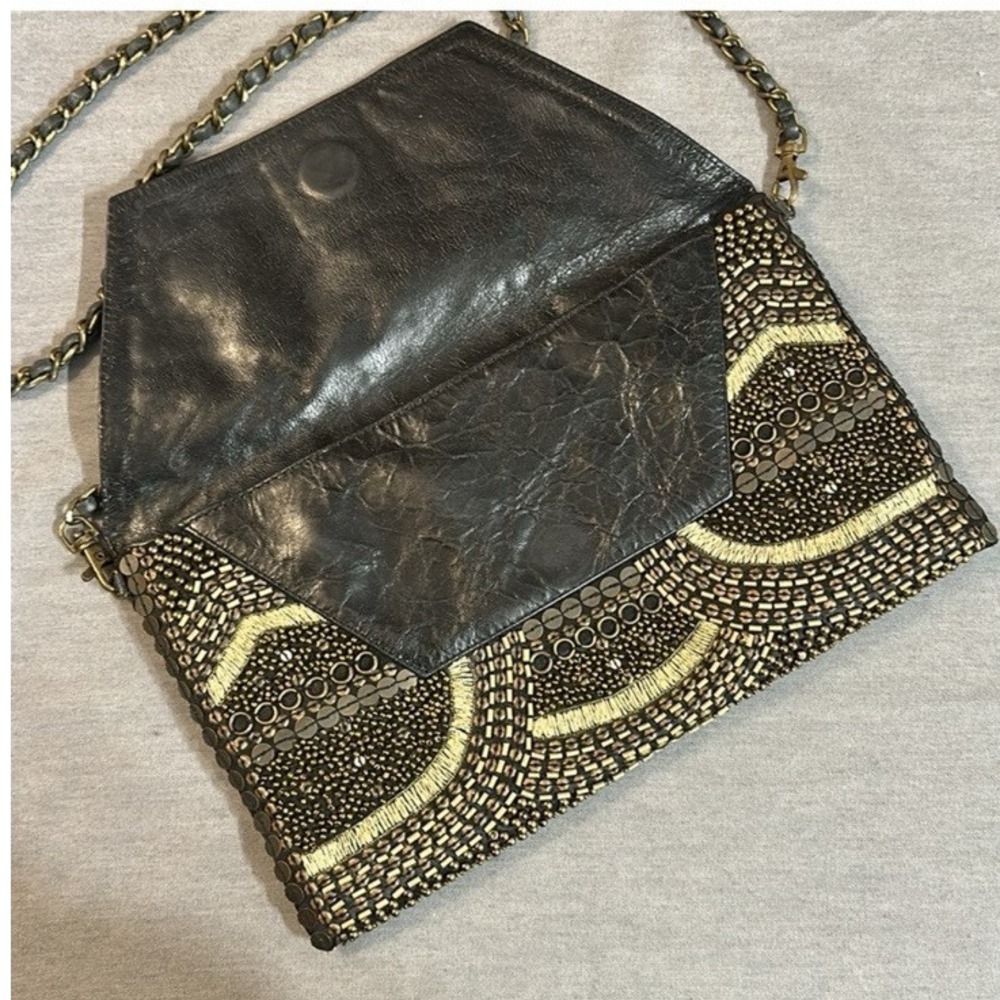 Cleobella Bronze Metal Pieces & Hand Beaded Design Clutch Evening Purse - Picture 2 of 7